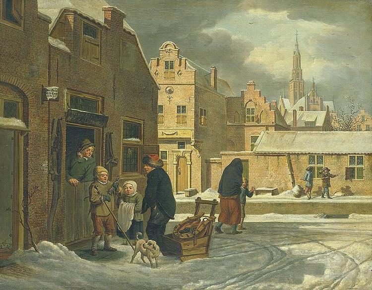 Dirk Jan van der Laan Cityscape in winter. Sweden oil painting art